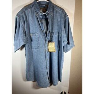 C.E. Schmidt Work Wear Short Sleeve Blue Denim Button Up  Men's Size Large